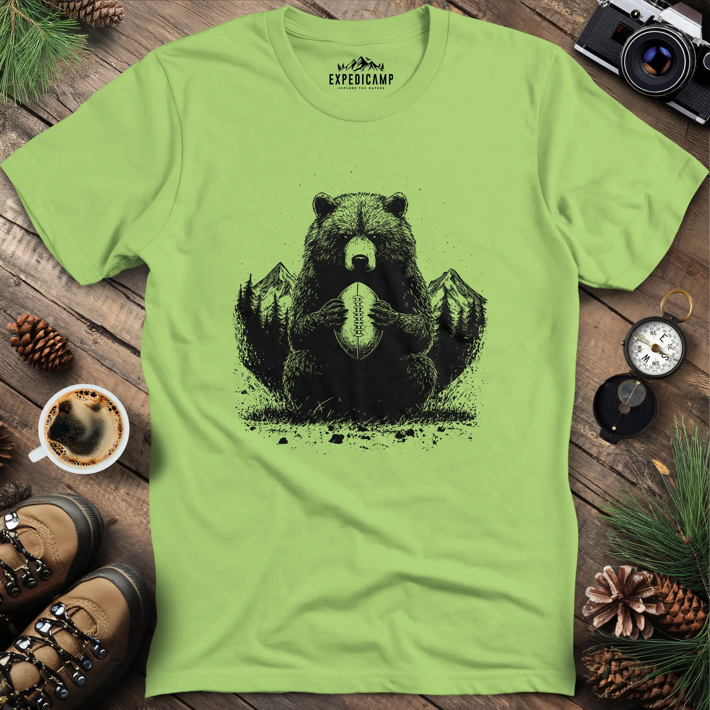 Wilderness Bear Football T-Shirt for Sports Fans