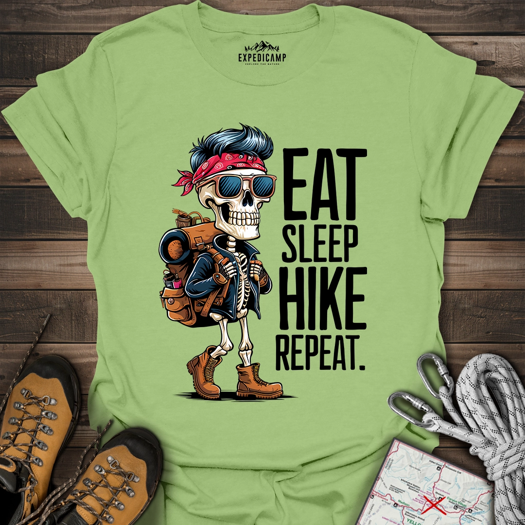 Eat Sleep Hike Repeat Skeleton T-Shirt