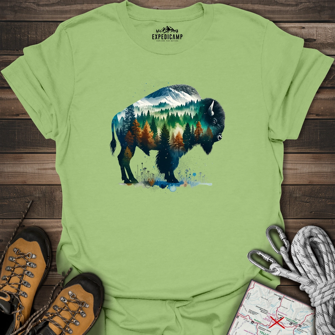 Double Exposure Bison Forest T-Shirt