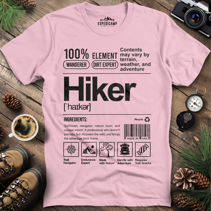 Hiker Label T-Shirt – Funny Hiking Ingredient Label Tee