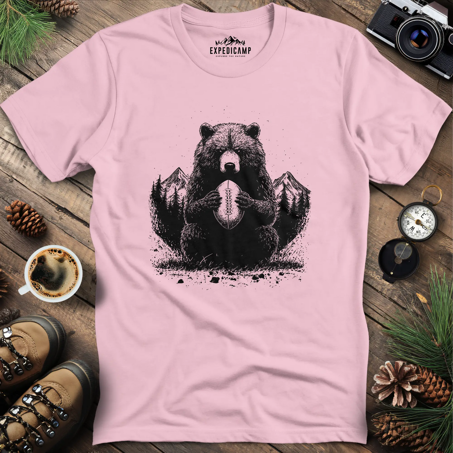 Wilderness Bear Football T-Shirt for Sports Fans