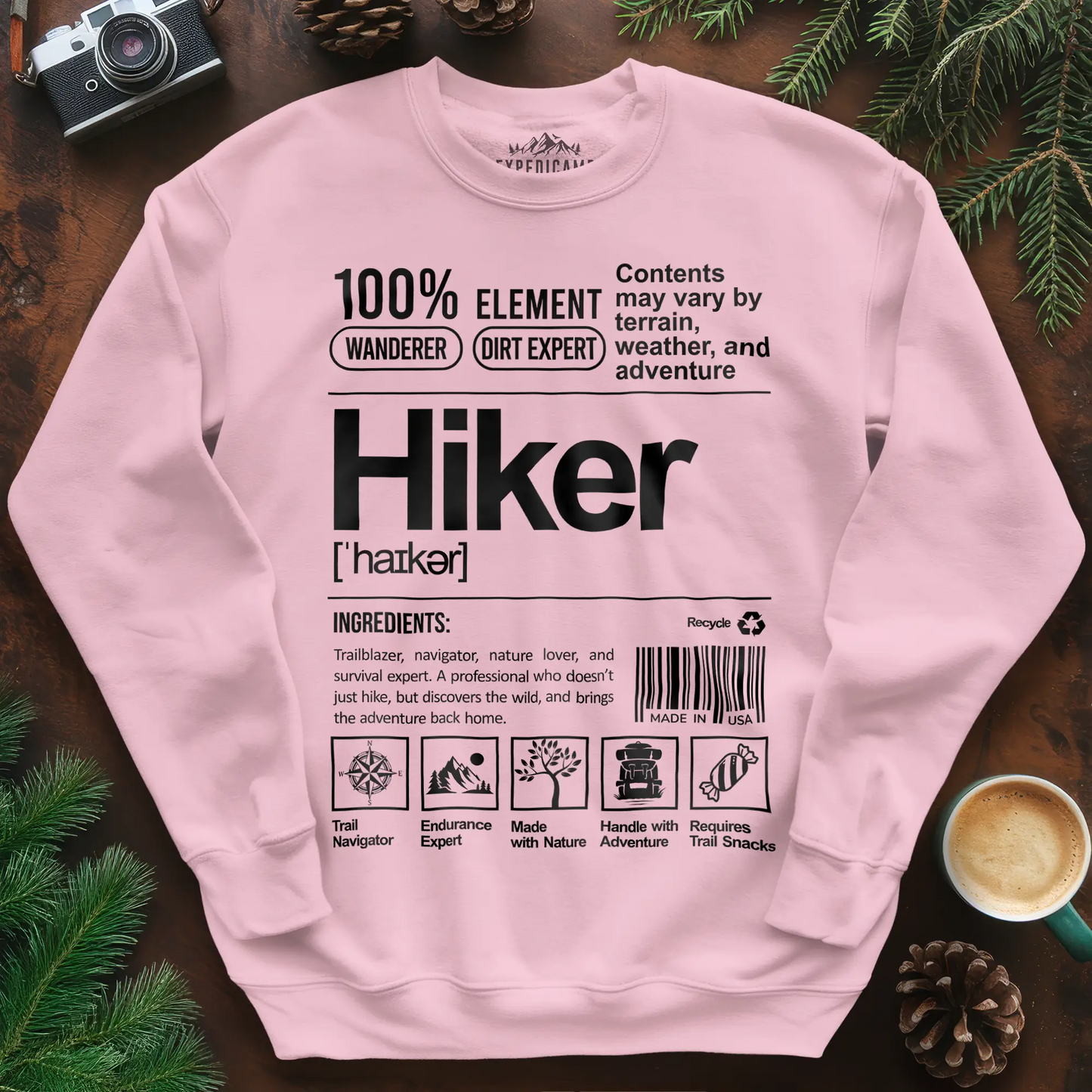 Hiker Sweatshirt – Funny Hiking Ingredient Label Sweatshirt