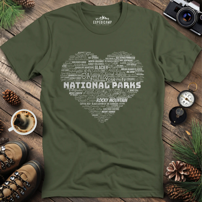 National Parks Word Art Heart T-Shirt