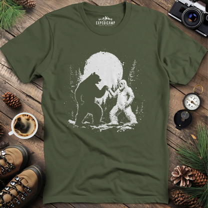 Bear and Bigfoot Dancing T-Shirt – Dancing Under the Moonlight Design