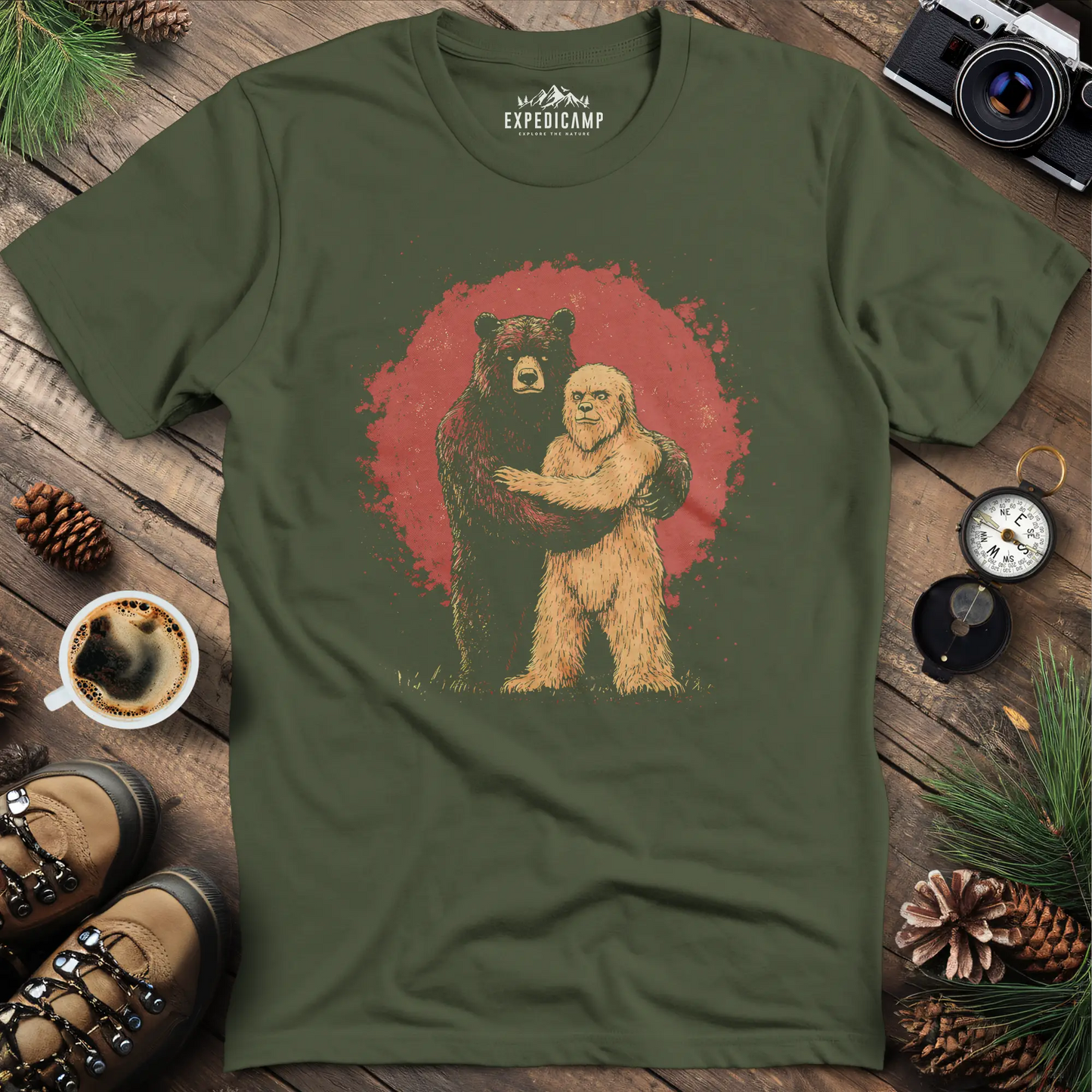 Bear Hugging Bigfoot T-Shirt – Unlikely Wilderness Friendship