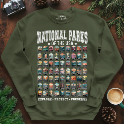 63 National Parks of the USA Sweatshirt | Explore, Protect, Preserve