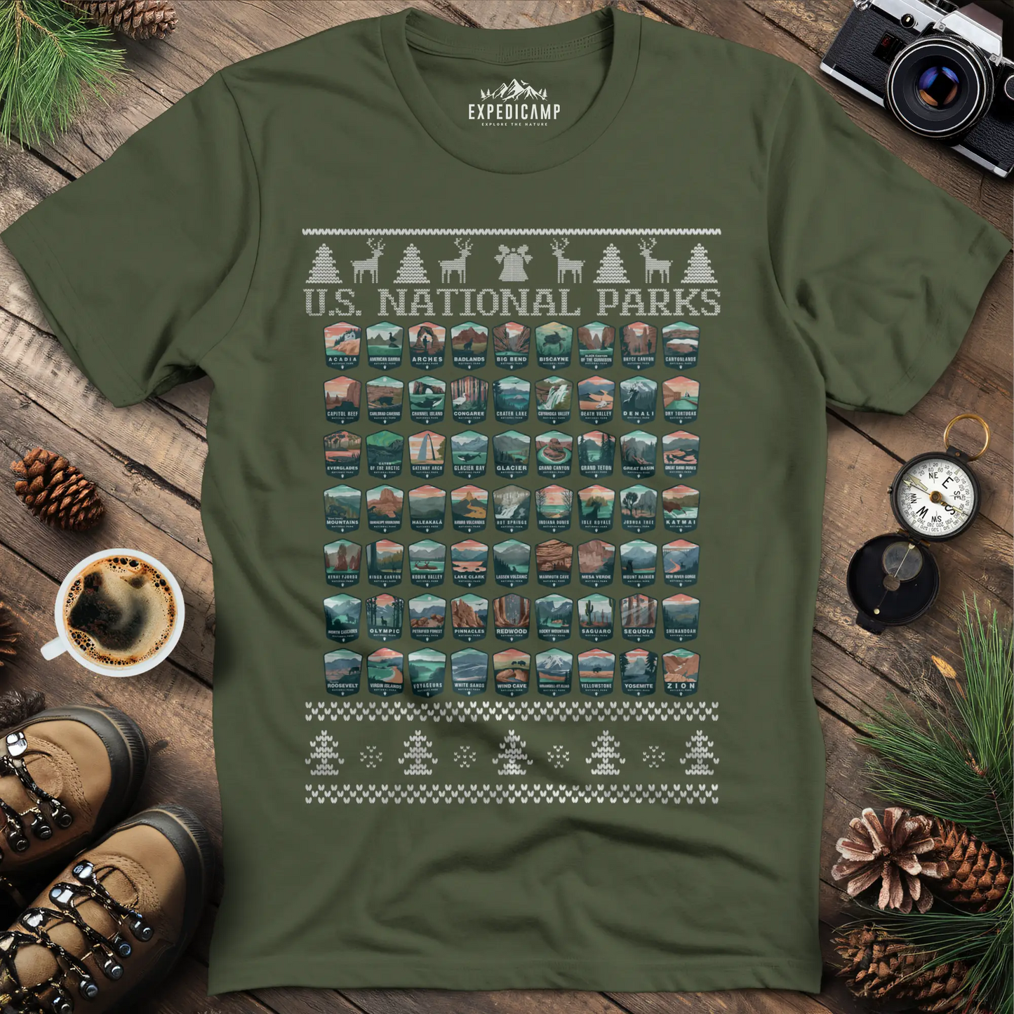 63 National Parks Christmas Ugly Sweater T-Shirt