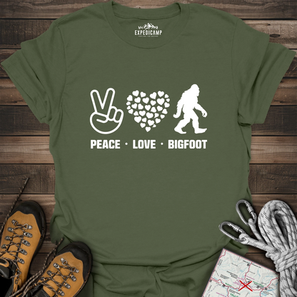 Peace Love Bigfoot T-Shirt