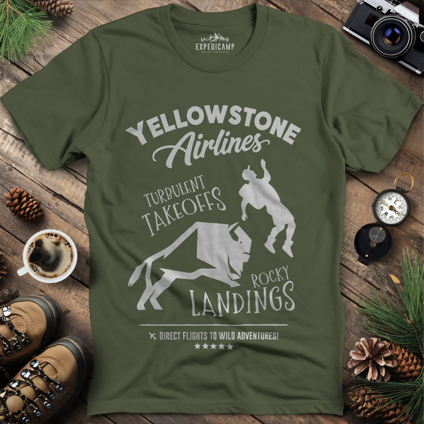 Yellowstone Airlines T-Shirt - Turbulent Takeoffs & Rocky Landings