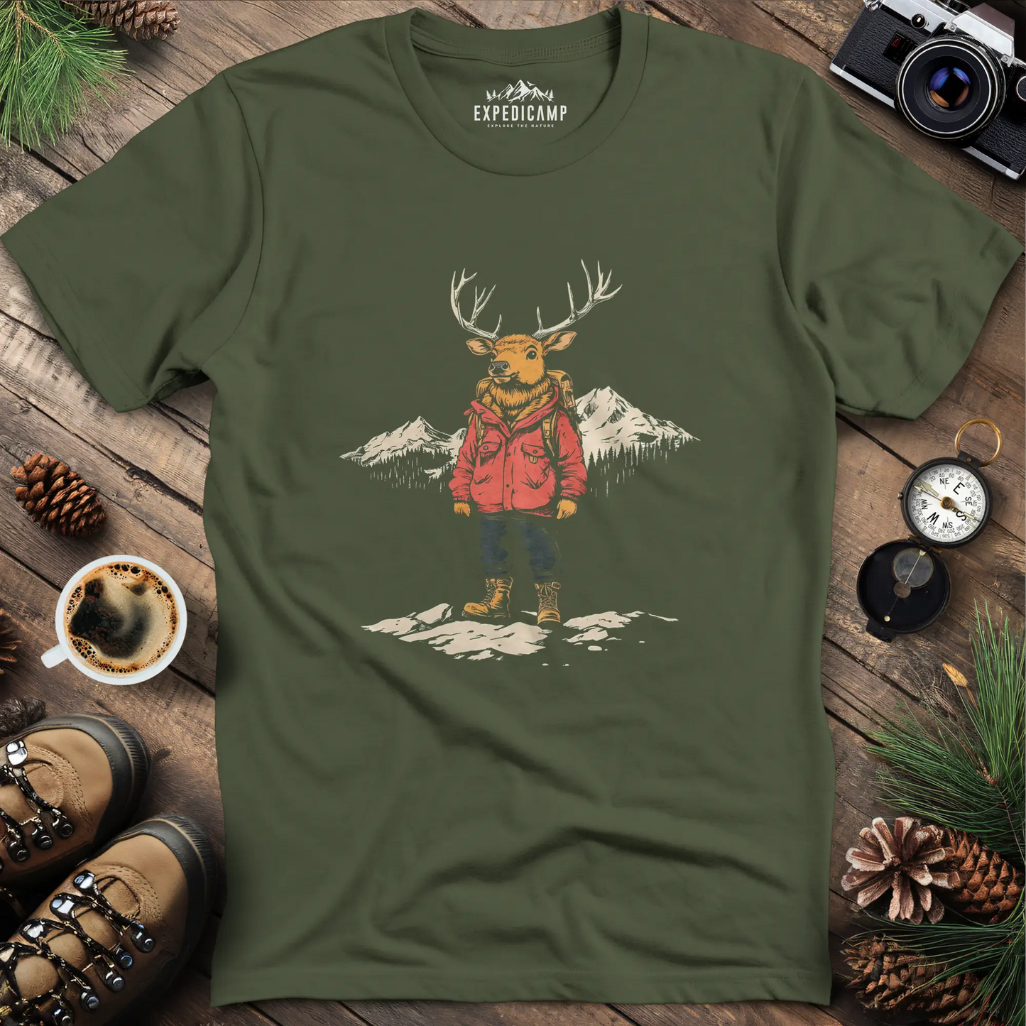 Mountain Deer T-Shirt – Adventurous Deer in the Wilderness Design