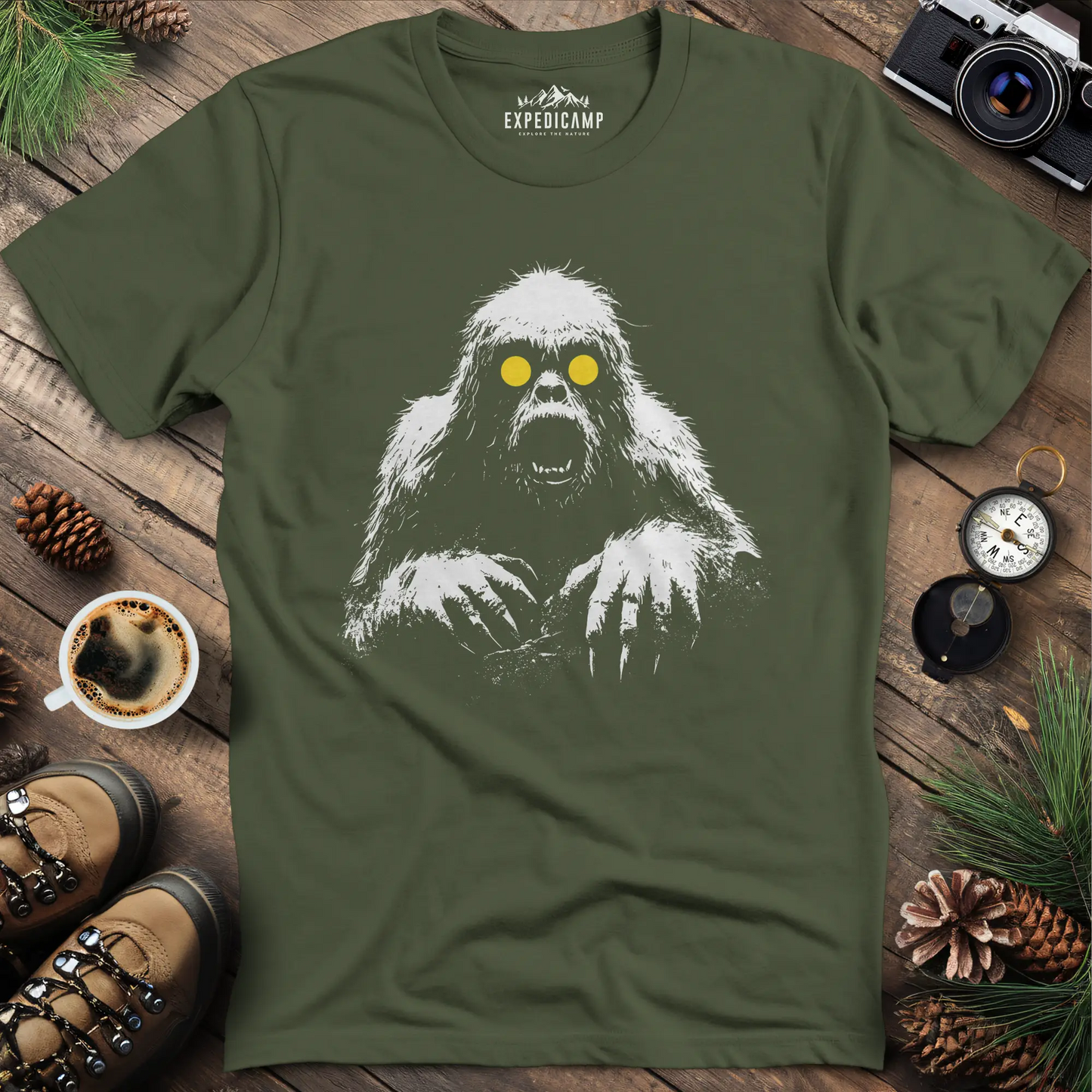 Bigfoot with Glowing Eyes T-Shirt – Mysterious Creature in the Dark