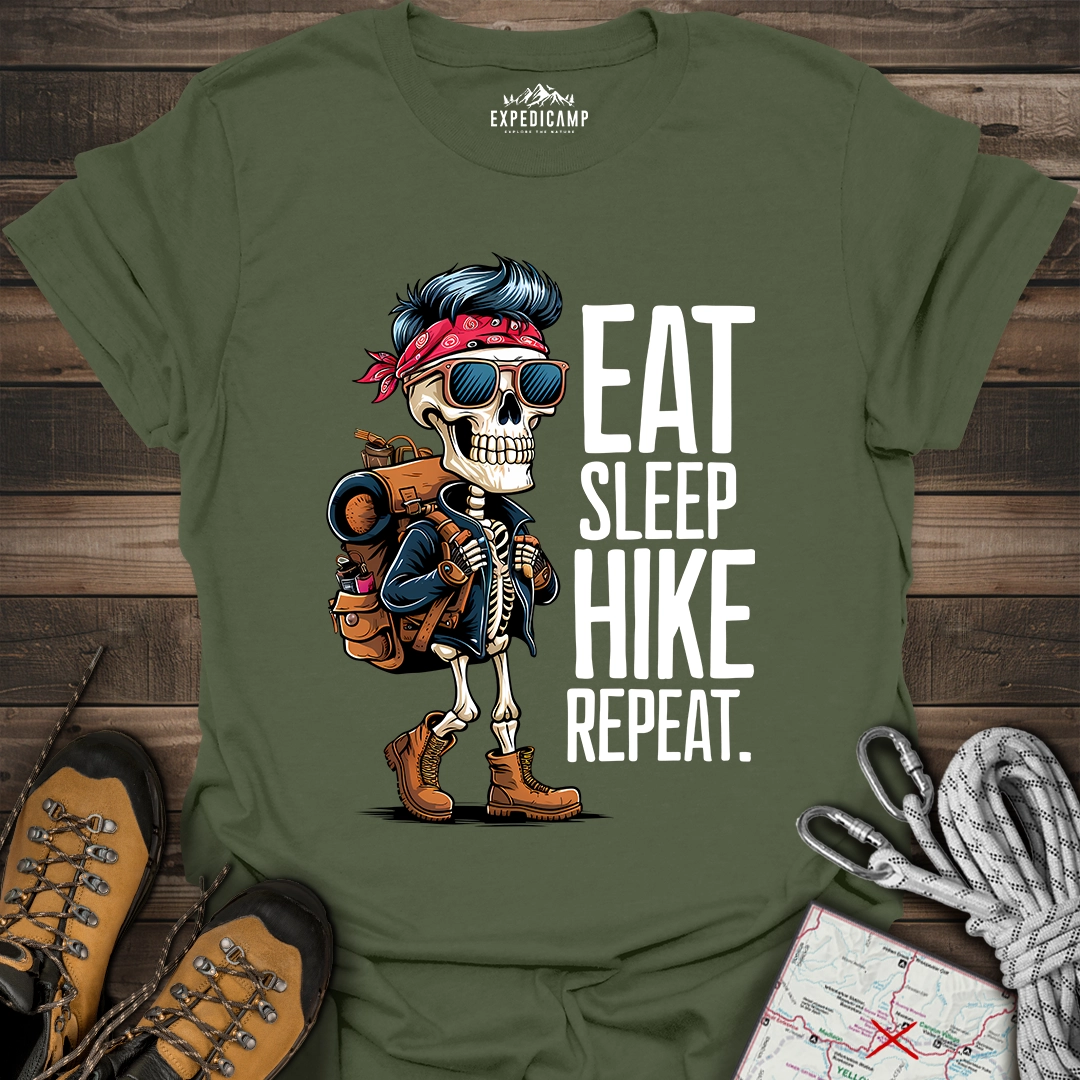 Eat Sleep Hike Repeat Skeleton T-Shirt