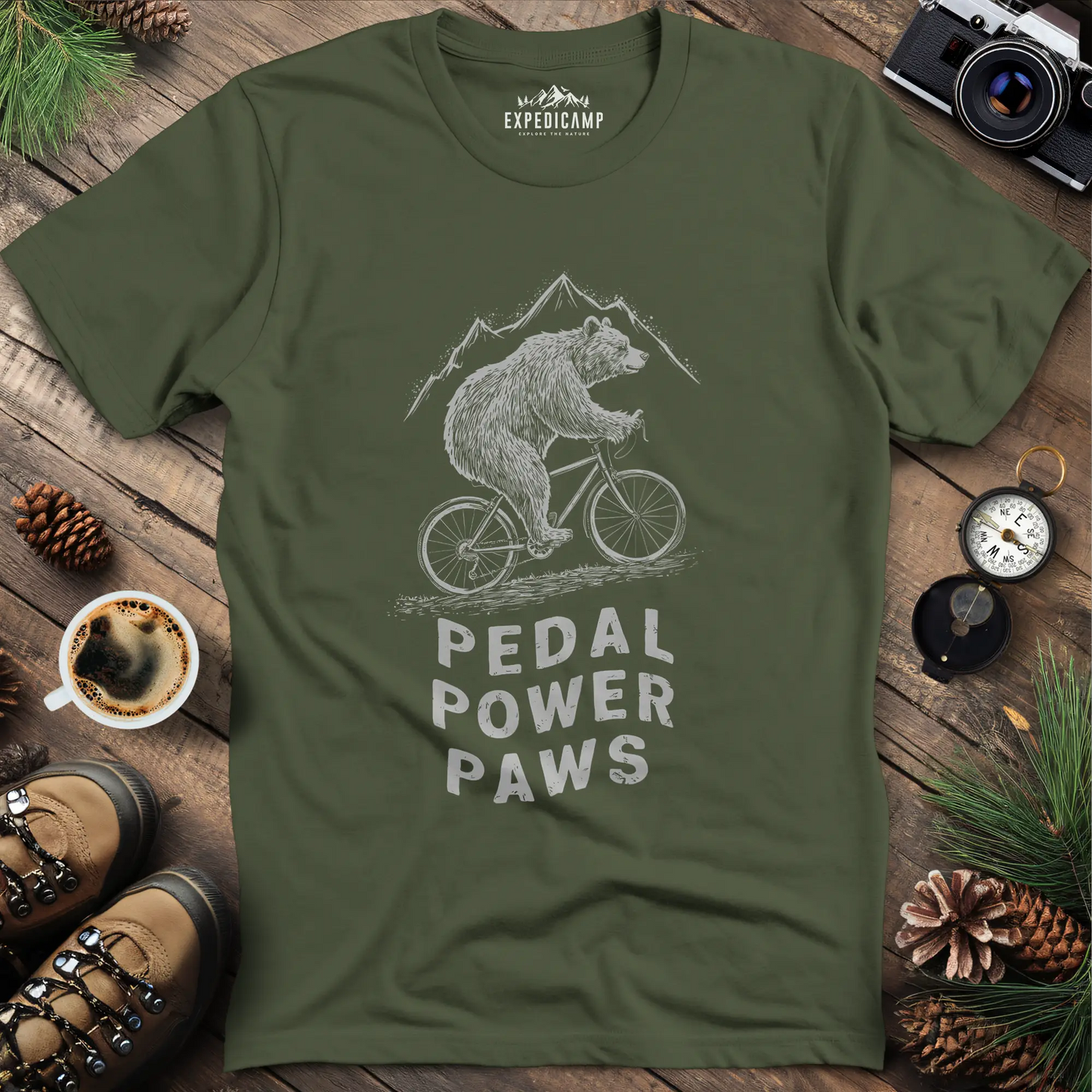 Pedal Power Paws T-Shirt – Cycling Bear Adventure