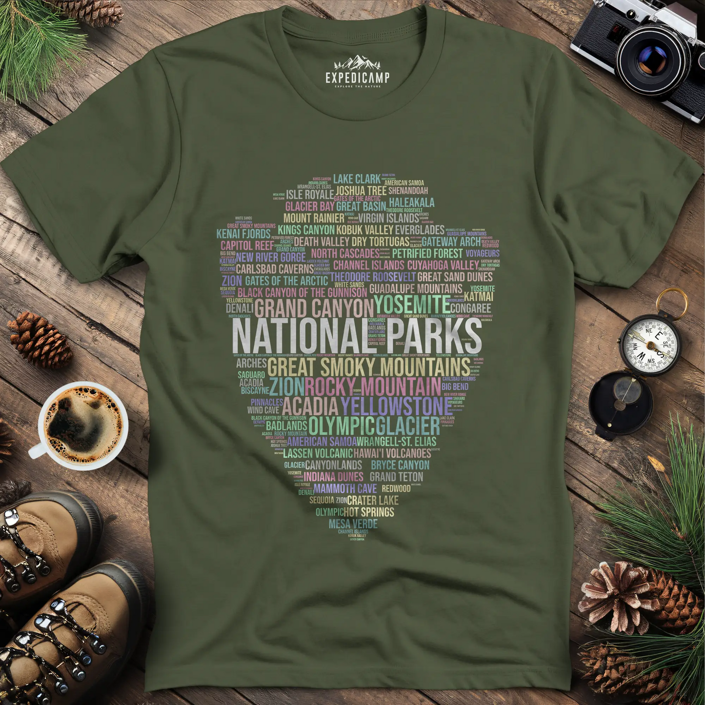 National Parks Word Art T-Shirt for Nature Lovers