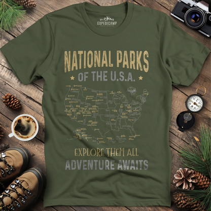 63 National Parks Of The USA Map T-Shirt