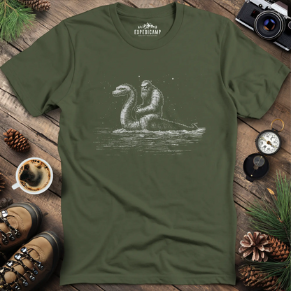 Bigfoot Riding Loch Ness Monster T-Shirt