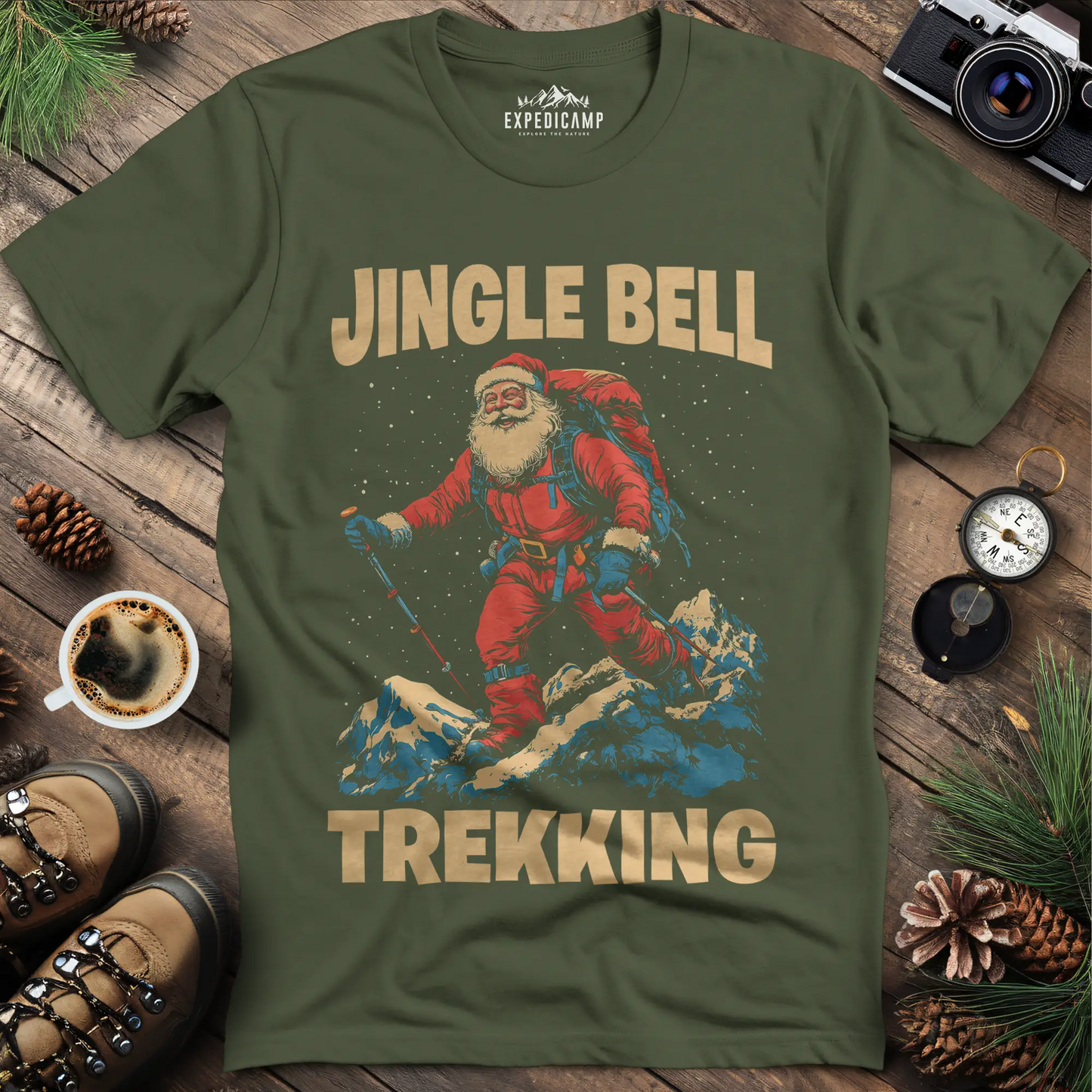 Jingle Bell Trekking Santa T-Shirt