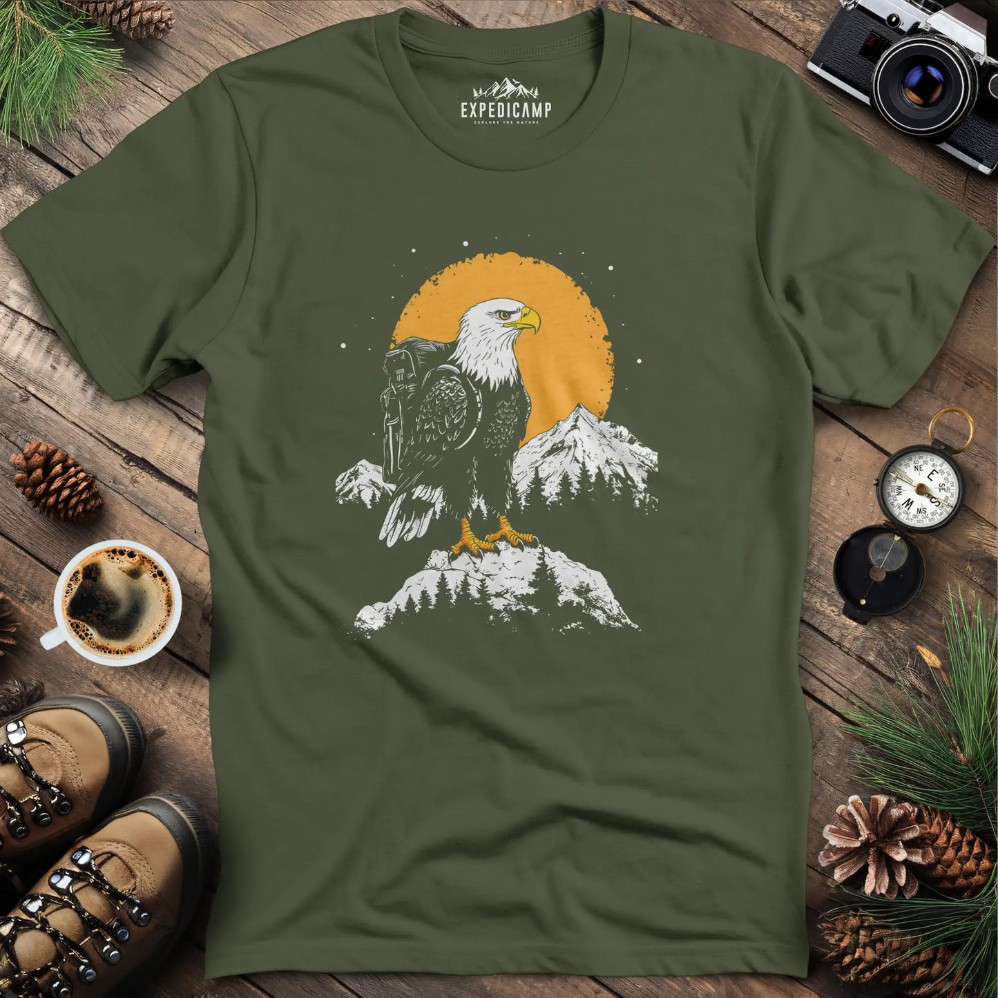 Majestic Eagle T-Shirt – Fierce Bald Eagle Mountain Explorer Design