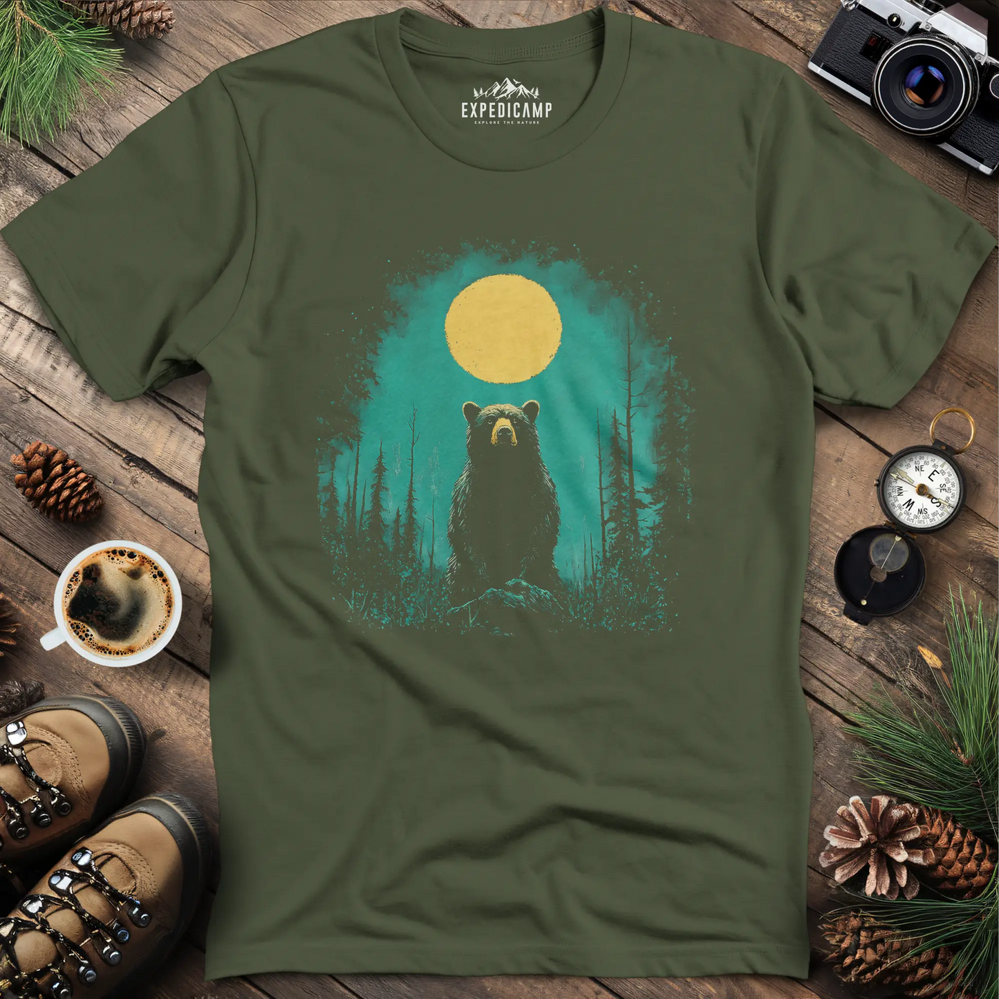 Bear Under the Moon T-Shirt – Mysterious Wilderness Design