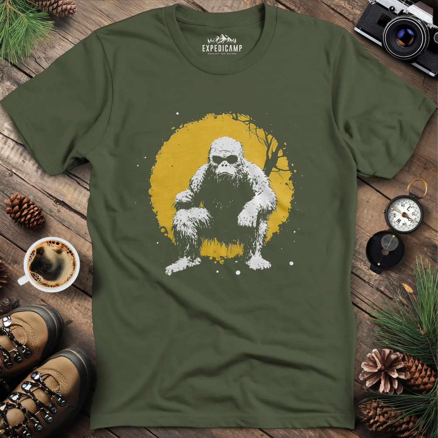 Bigfoot Swinging from a Tree T-Shirt – Adventurous Sasquatch Design