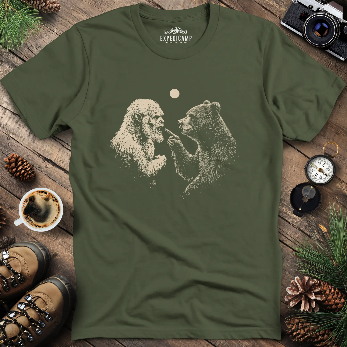 Bear and Bigfoot Argument T-Shirt – Wilderness Debate