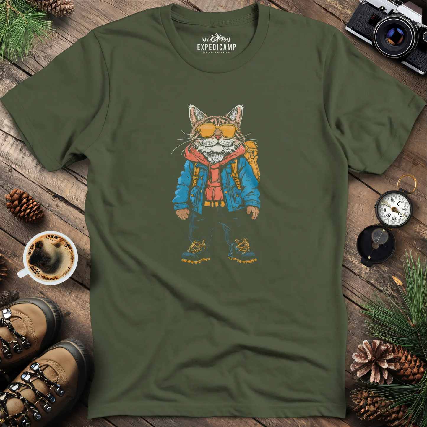 Backpacking Cat T-Shirt – Stylish Feline Adventure Design