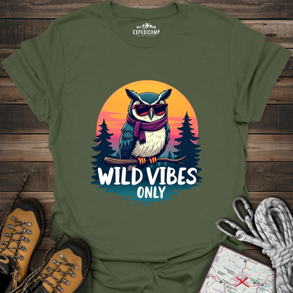 Wild Vibes Only Owl T-Shirt – Fun Adventure & Camping