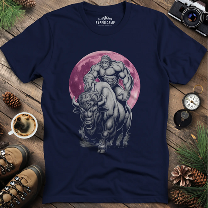 Bigfoot Riding Bison Pink Moon T-Shirt