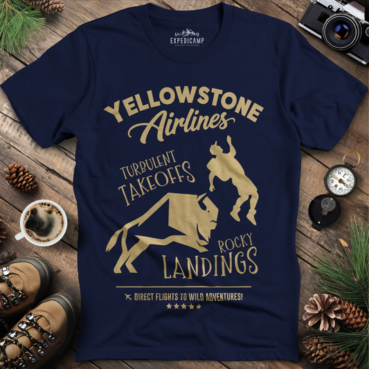 Yellowstone Airlines T-Shirt - Turbulent Takeoffs & Rocky Landings