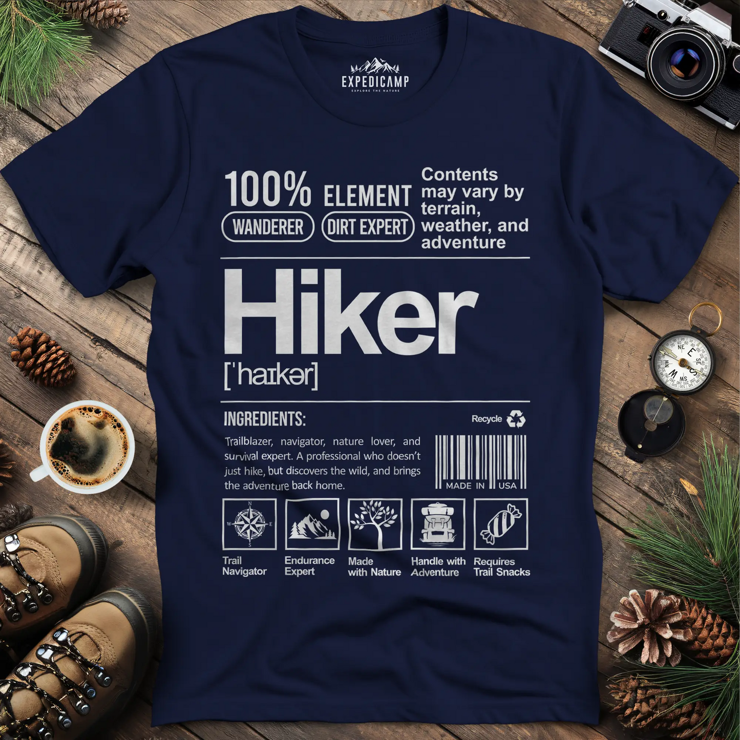 Hiker Label T-Shirt – Funny Hiking Ingredient Label Tee