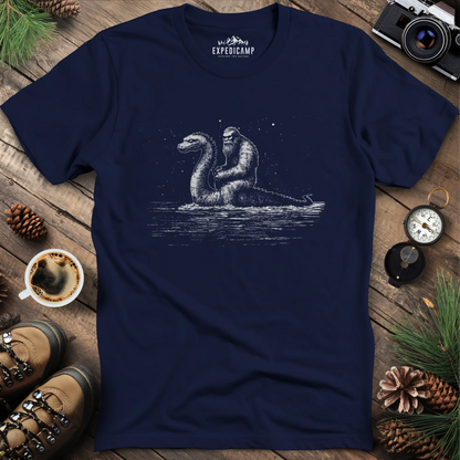 Bigfoot Riding Loch Ness Monster T-Shirt