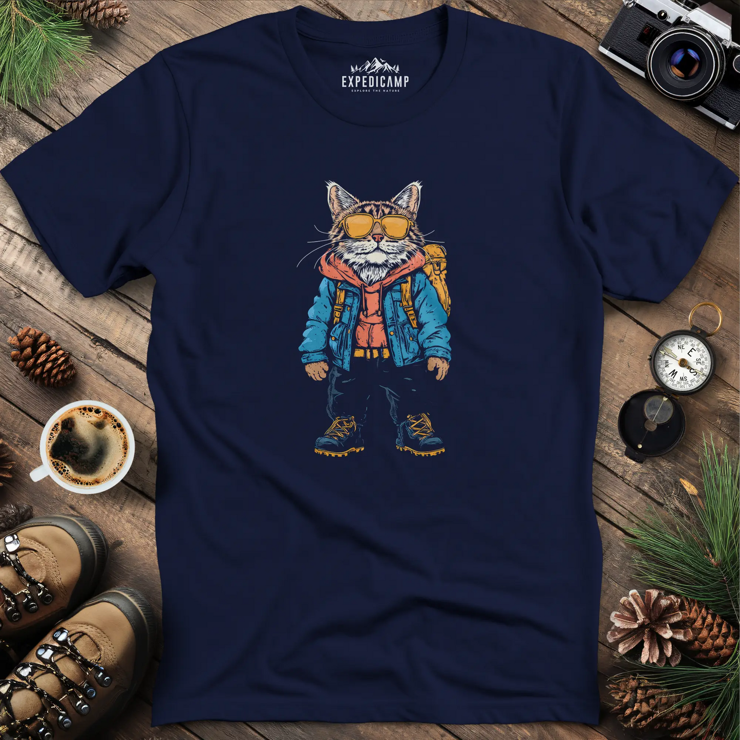 Backpacking Cat T-Shirt – Stylish Feline Adventure Design