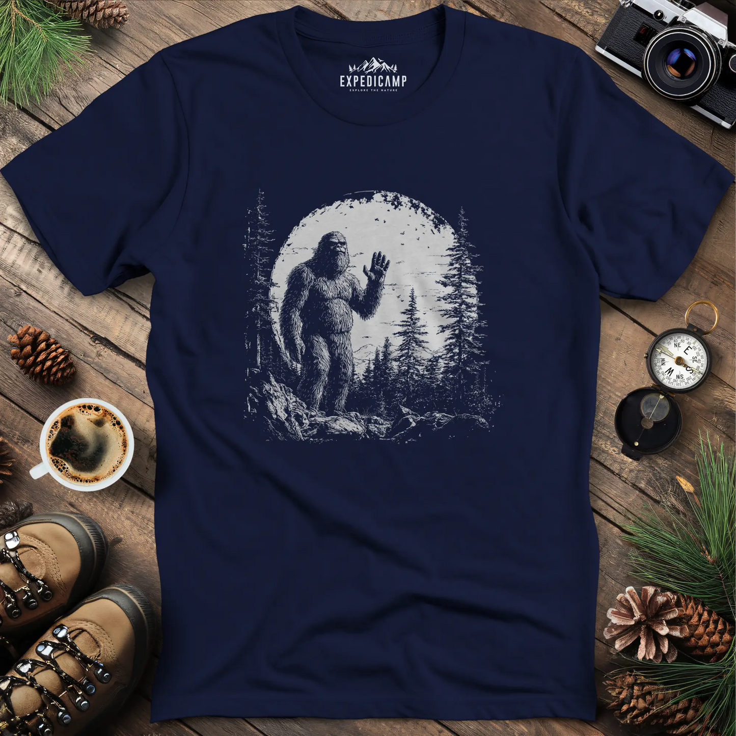 Bigfoot Hiding in the Mountains T-Shirt – Mysterious Bigfoot Wilderness Design