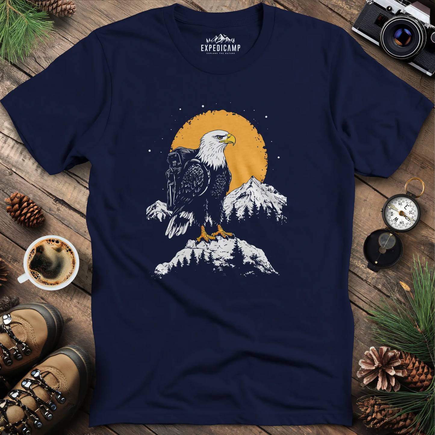 Majestic Eagle T-Shirt – Fierce Bald Eagle Mountain Explorer Design