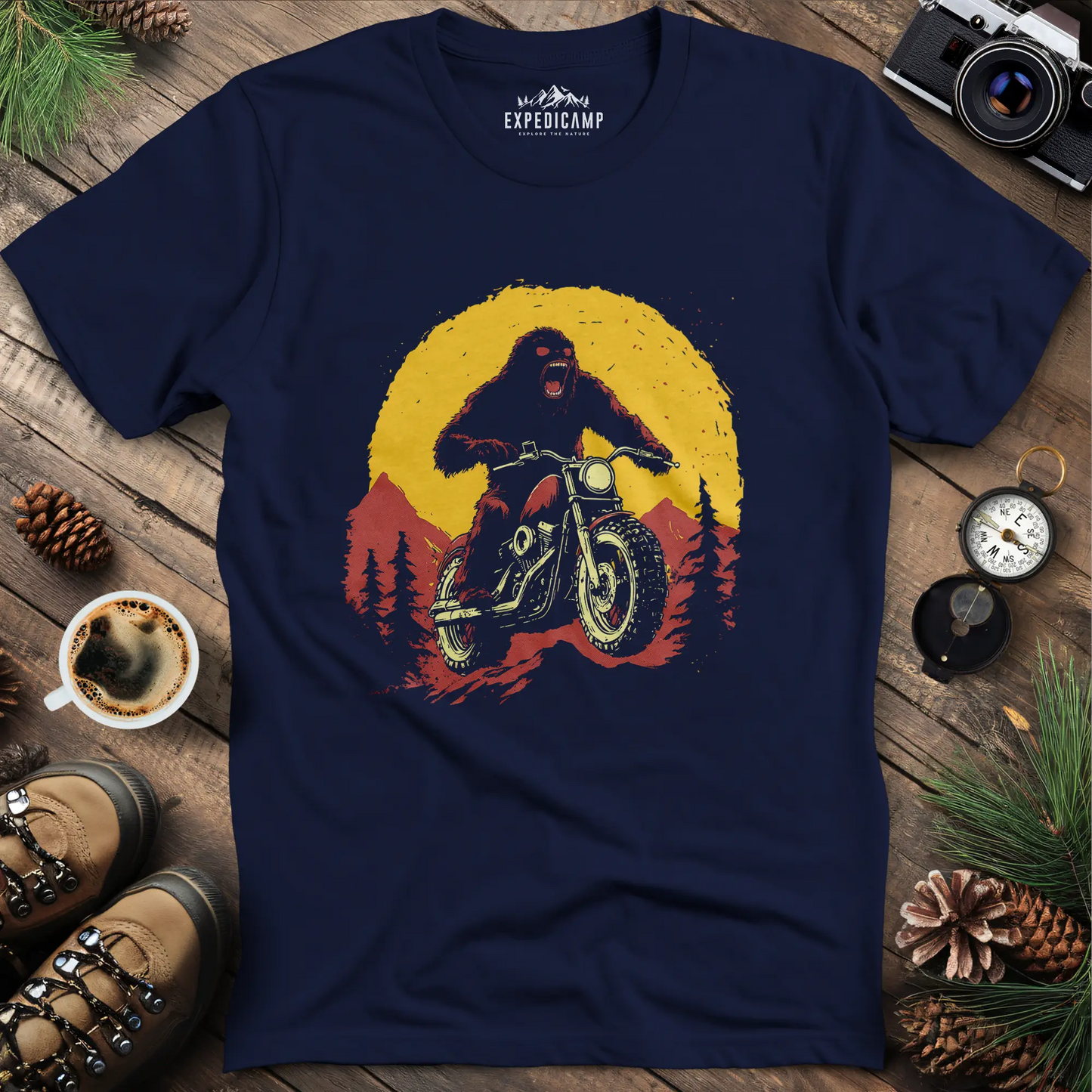 Bigfoot Riding Motorcycle T-Shirt – Bigfoot on the Open Road