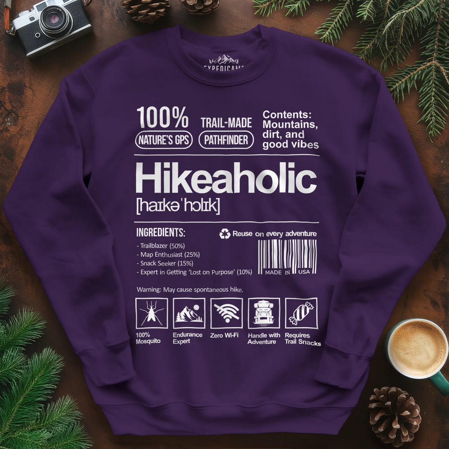 Hikeaholic Sweatshirt – Funny Hiking Addict Label