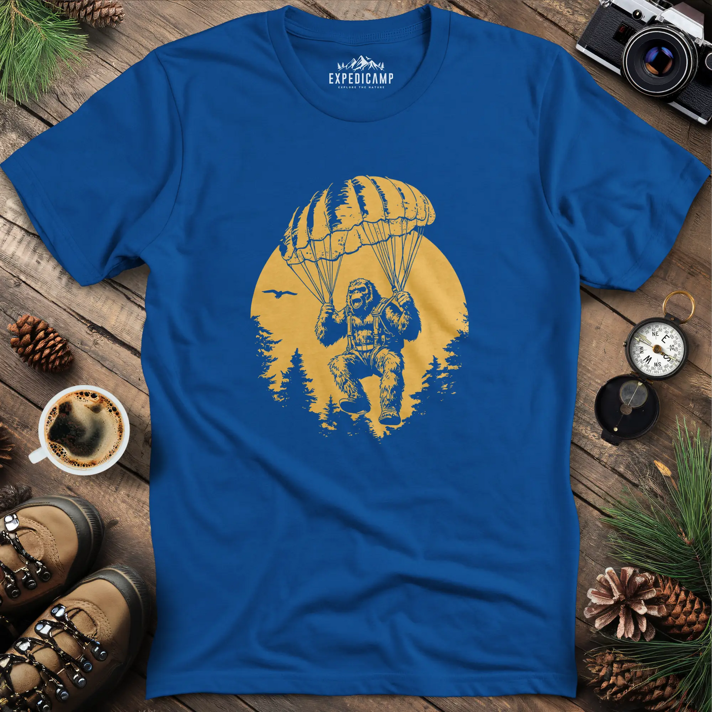 Parachuting Bigfoot T-Shirt – Funny Bigfoot Adventure Design