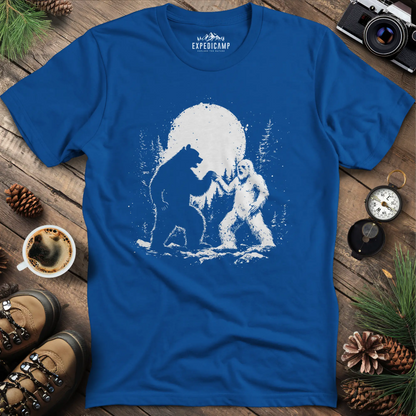 Bear and Bigfoot Dancing T-Shirt – Dancing Under the Moonlight Design