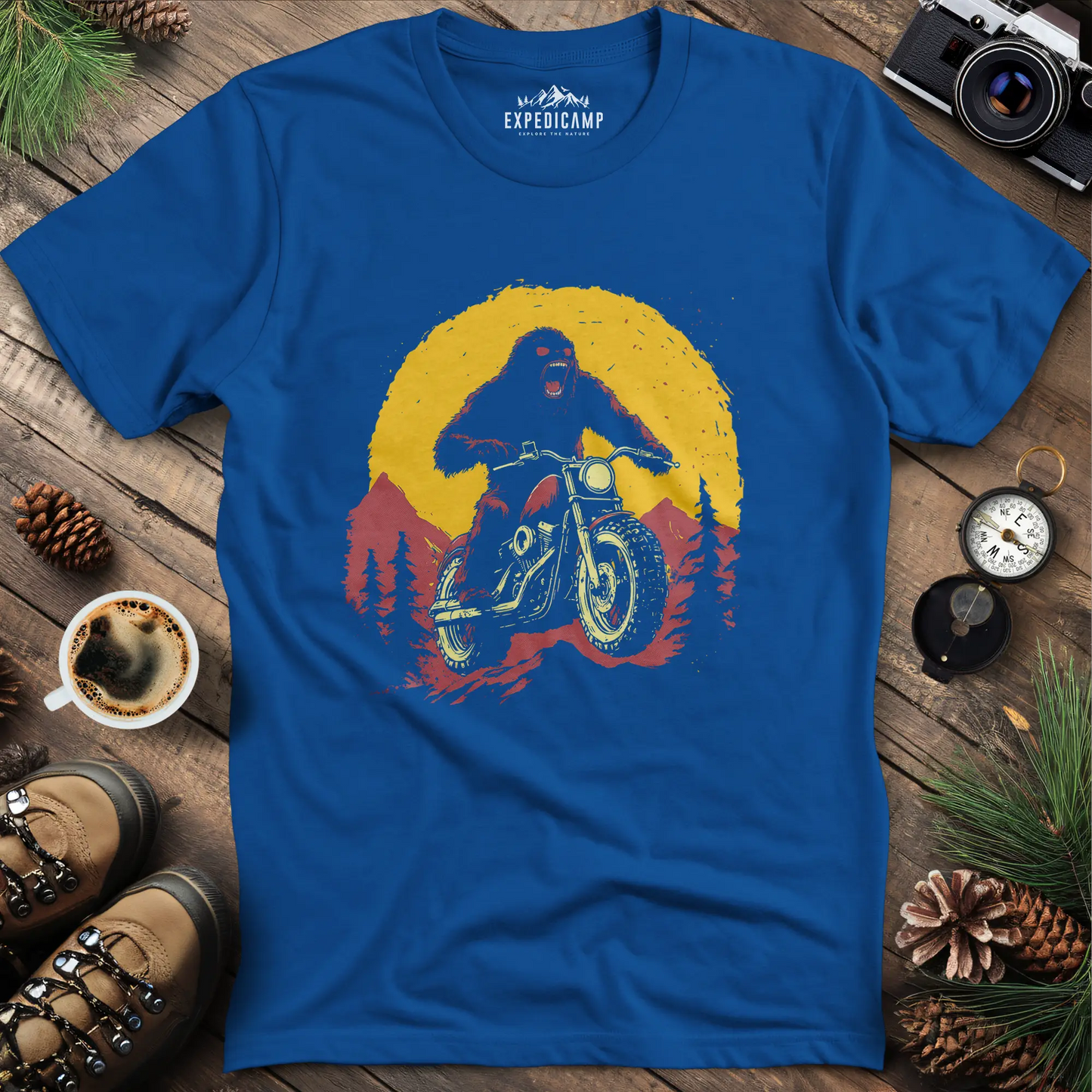 Bigfoot Riding Motorcycle T-Shirt – Bigfoot on the Open Road