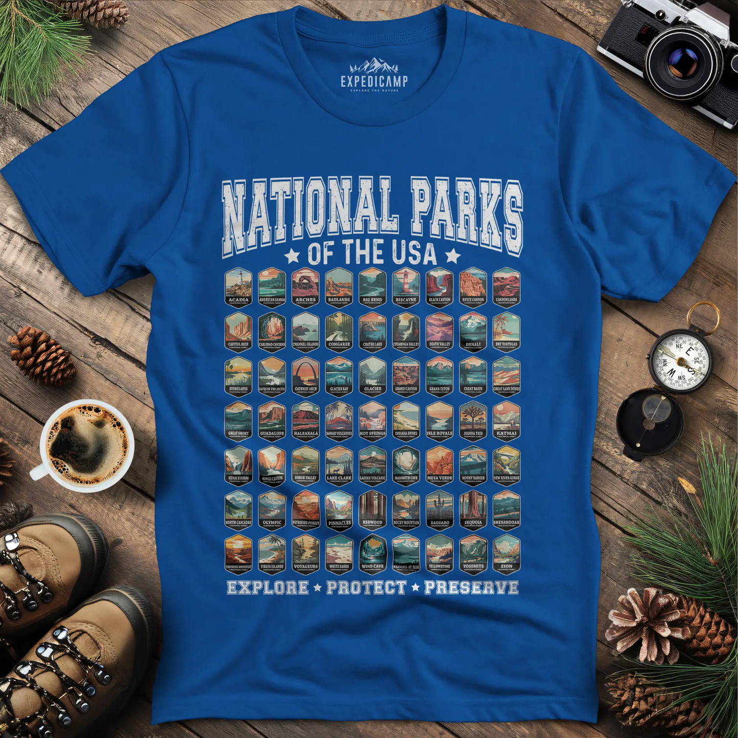 63 National Parks of the USA T-Shirt | Explore, Protect, Preserve