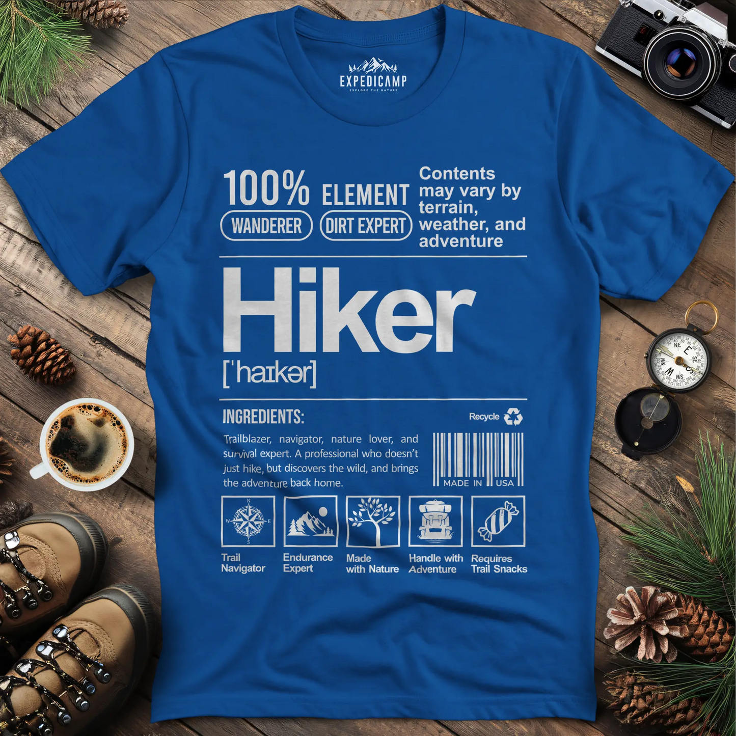 Hiker Label T-Shirt – Funny Hiking Ingredient Label Tee