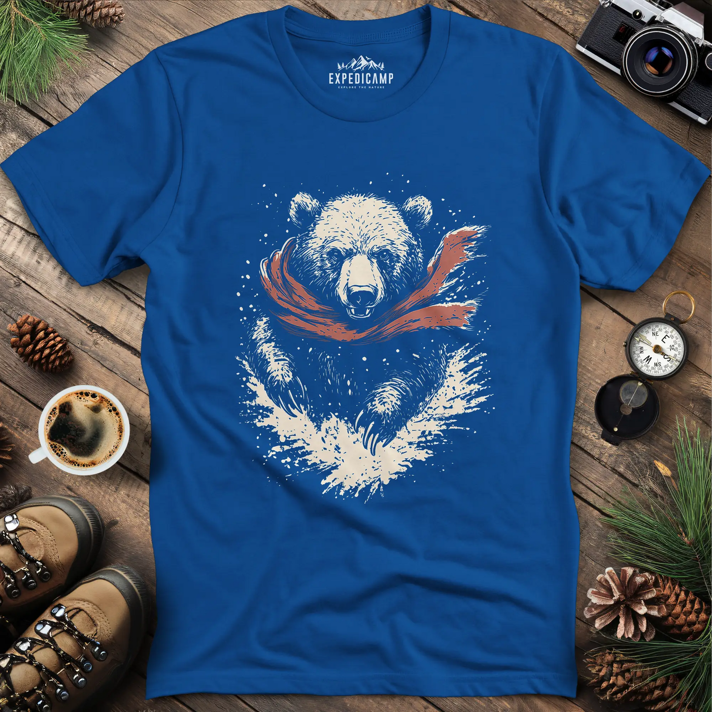 Winter Bear Scarf T-Shirt – Cozy Wilderness Design