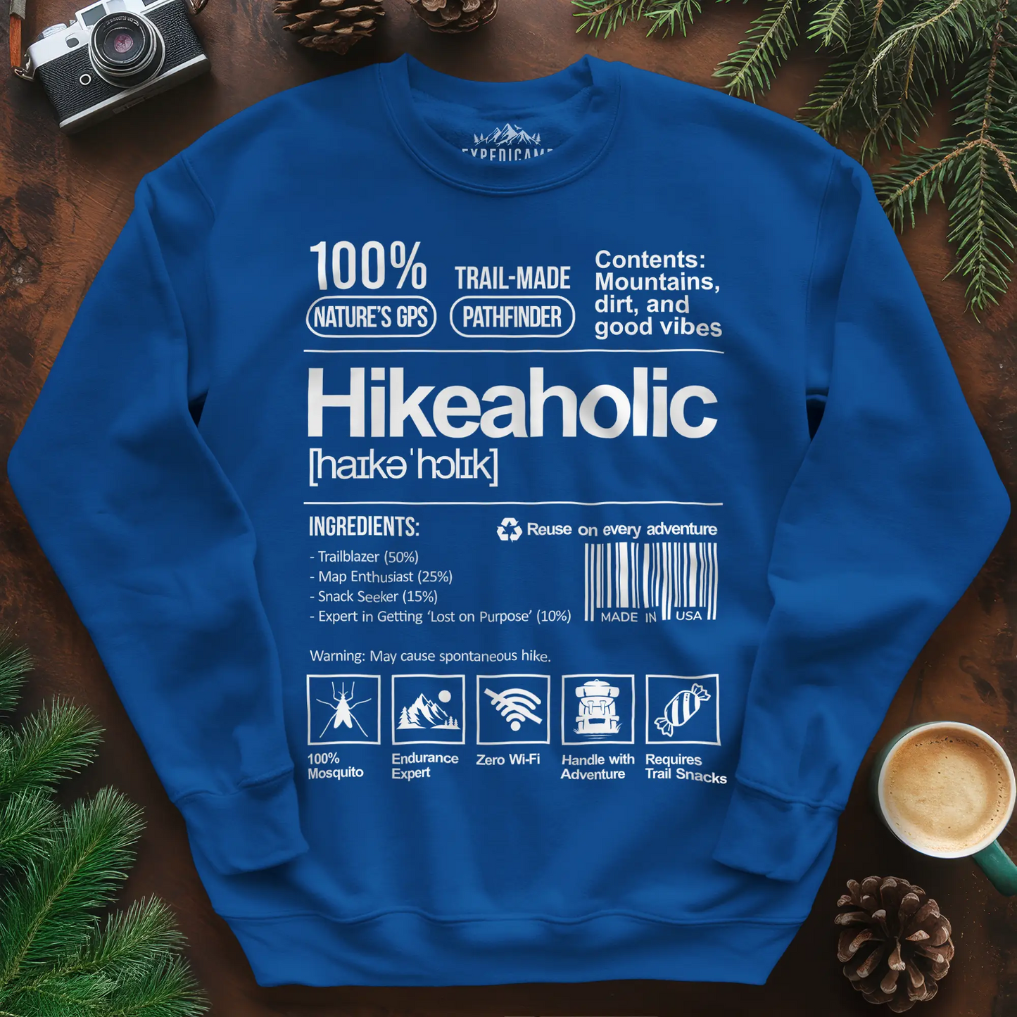 Hikeaholic Sweatshirt – Funny Hiking Addict Label