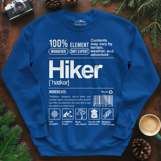 Hiker Sweatshirt – Funny Hiking Ingredient Label Sweatshirt