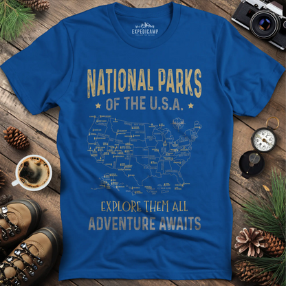 63 National Parks Of The USA Map T-Shirt