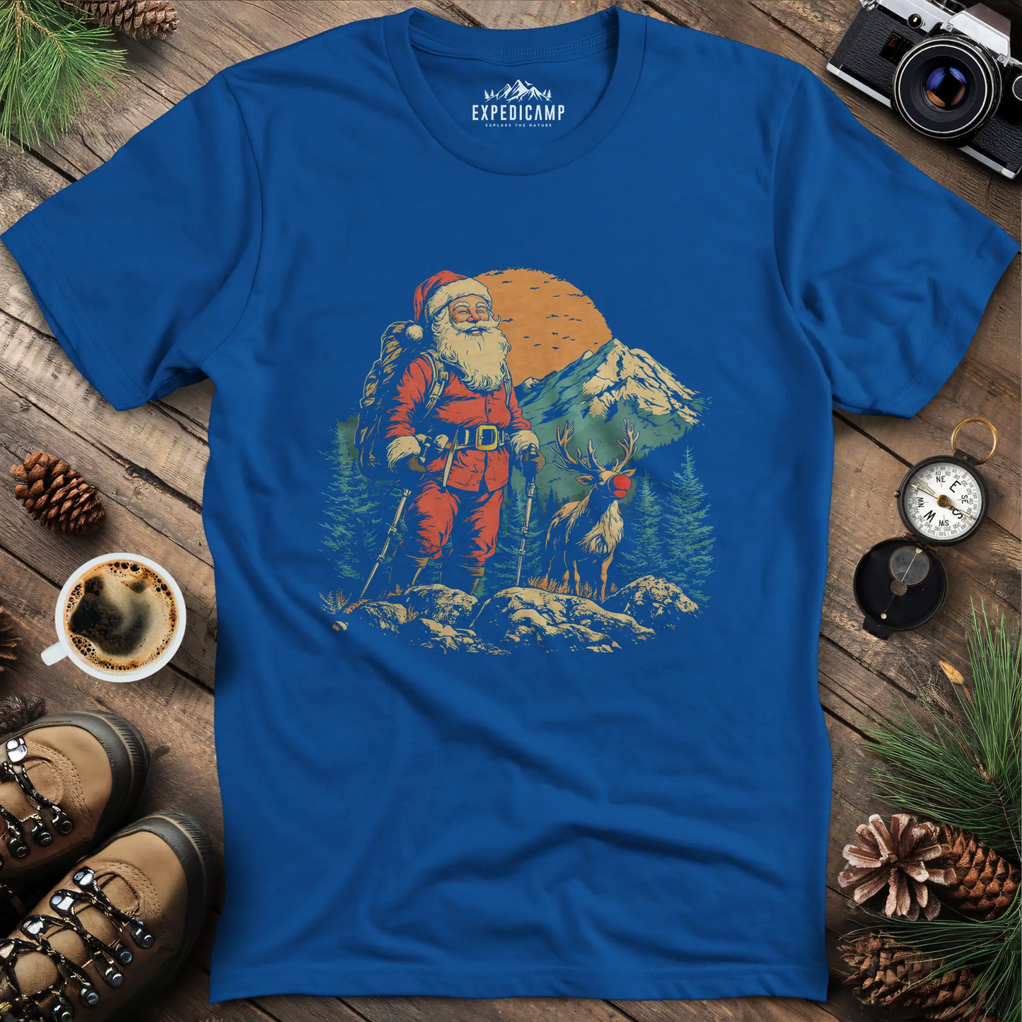 Santa and Rudolph Hiking T-Shirt