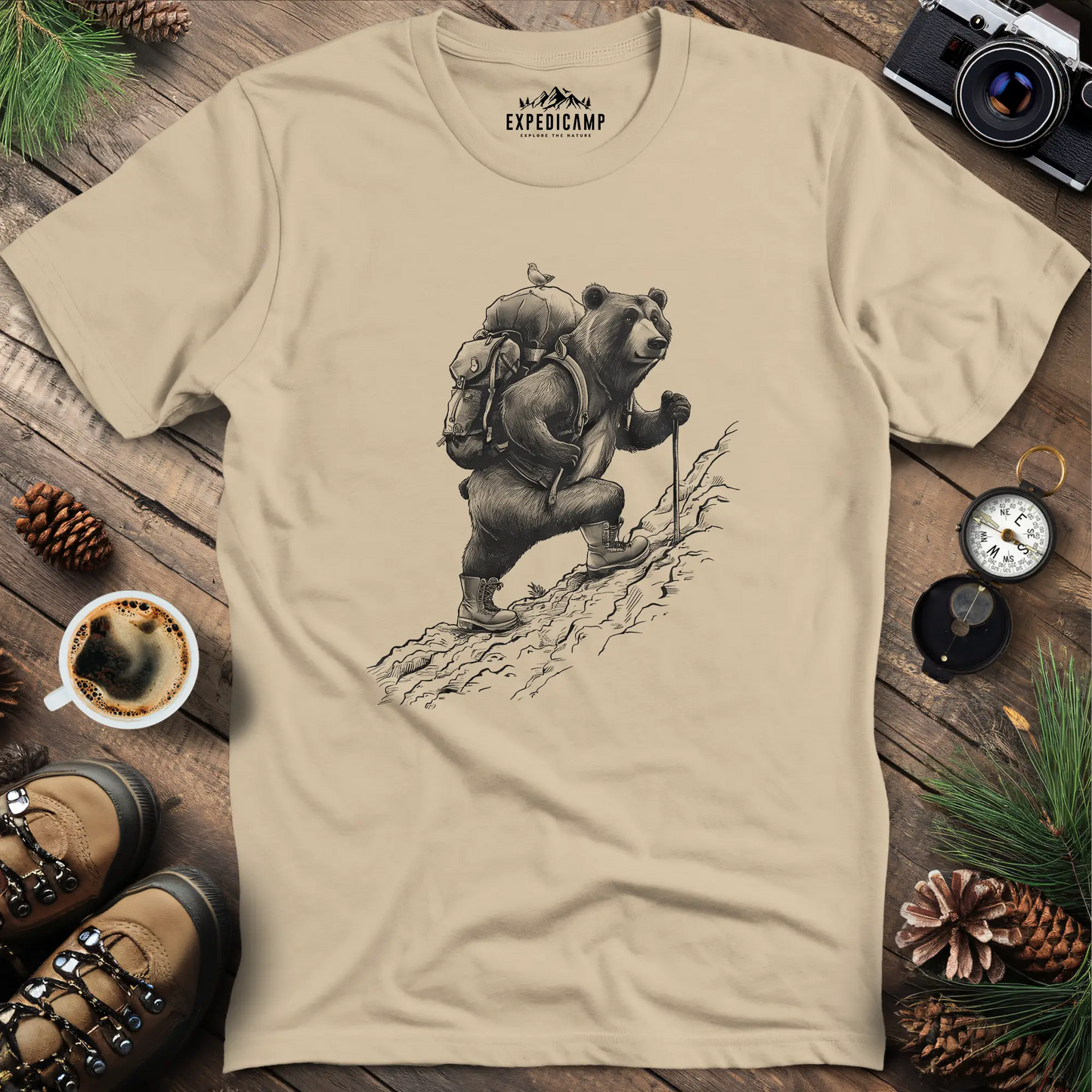 Adventurous Bear Hiking T-Shirt