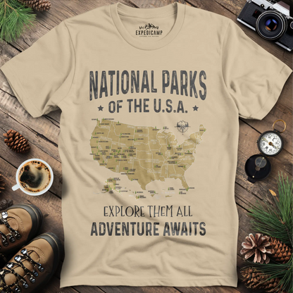 63 National Parks Of The USA Map T-Shirt