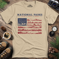 USA National Parks Flag T-Shirt – Sand – Outdoor apparel for travel, hiking, camping, and nature lovers – ExpediCamp