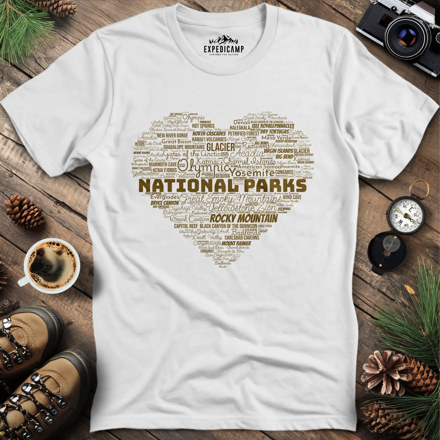 National Parks Word Art Heart T-Shirt